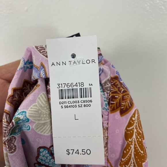 Ann Taylor Batik Floral Paisley Mock Puff Sleeve Blouse Sz L NWT - Picture 9 of 9